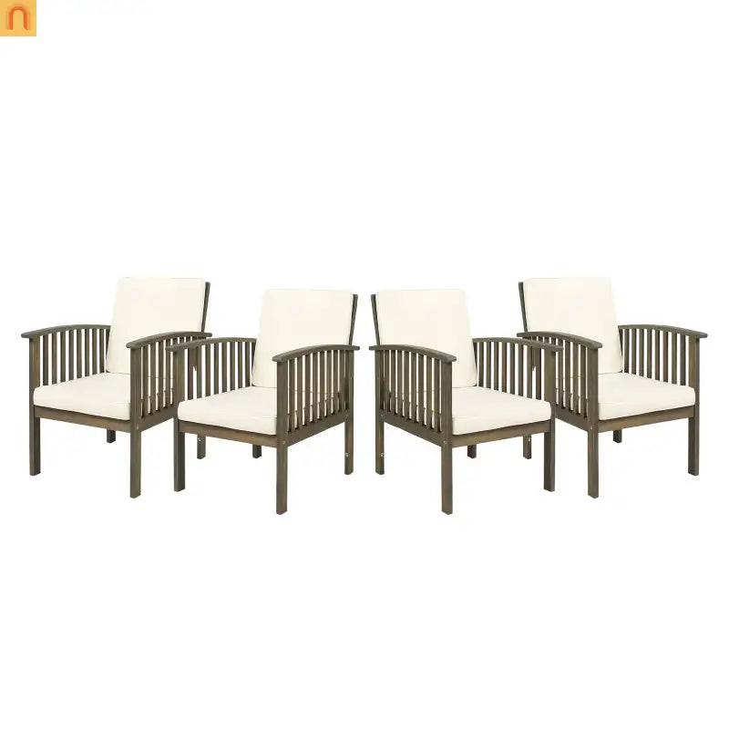 Outdoor Dining Chair Set 4 Acacia Wood Gray Cushion