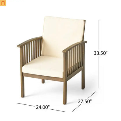 Outdoor Dining Chair Set 4 Acacia Wood Gray Cushion