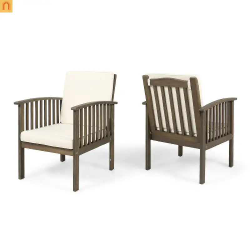 Outdoor Dining Chair Set 4 Acacia Wood Gray Cushion