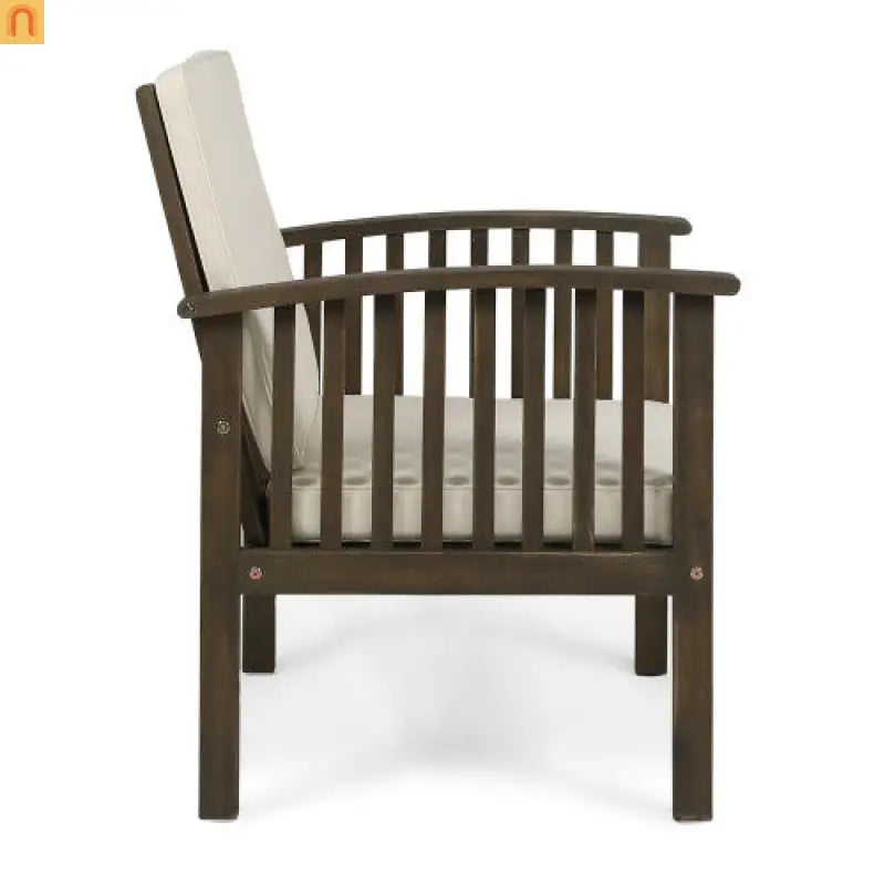 Outdoor Dining Chair Set 4 Acacia Wood Gray Cushion