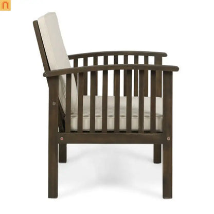 Outdoor Dining Chair Set 4 Acacia Wood Gray Cushion