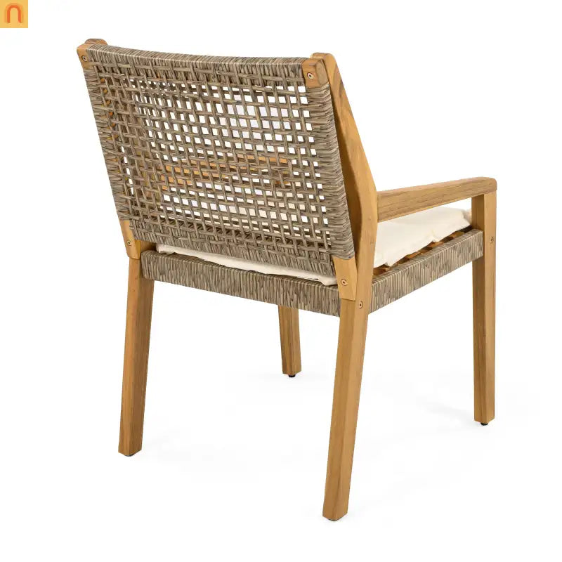 Outdoor Dining Chair Acacia Wood Wicker Teak Cream Cushion 400 LB Set 2