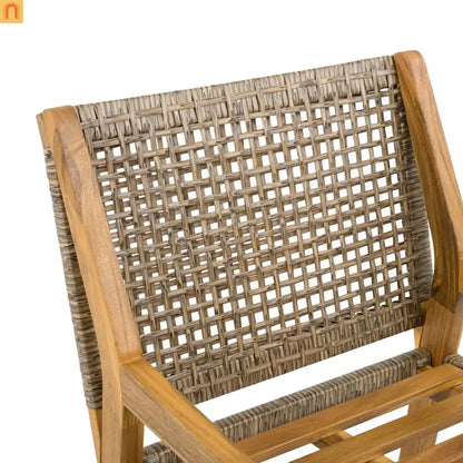 Outdoor Dining Chair Acacia Wood Wicker Teak Cream Cushion 400 LB Set 2