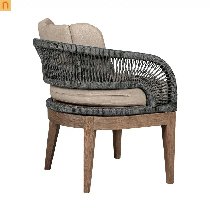 Outdoor Dining Chair Eucalyptus Wood Brown Gray Rope Cushion No Assembly