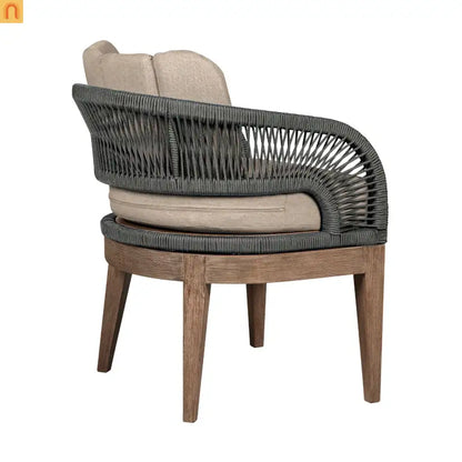 Outdoor Dining Chair Eucalyptus Wood Brown Gray Rope Cushion No Assembly