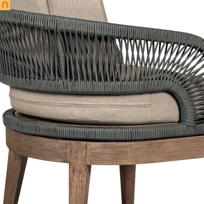 Outdoor Dining Chair Eucalyptus Wood Brown Gray Rope Cushion No Assembly