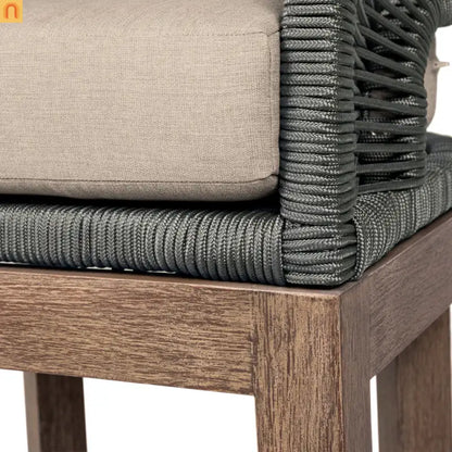 Outdoor Dining Chair Eucalyptus Wood Brown Gray Rope Cushion No Assembly