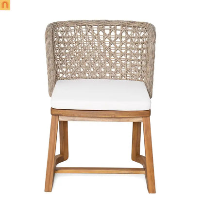 Outdoor Dining Chair Acacia Wood Wicker Teak Beige Cushion Set of 2