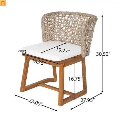 Outdoor Dining Chair Acacia Wood Wicker Teak Beige Cushion Set of 2