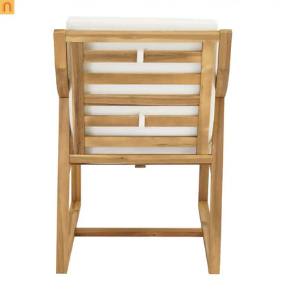 Outdoor Dining Set Acacia Wood Light Teak Beige Cushions 5 Piece Seats 4