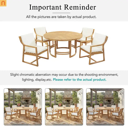 Outdoor Dining Set Acacia Wood Light Teak Beige Cushions 5 Piece Seats 4