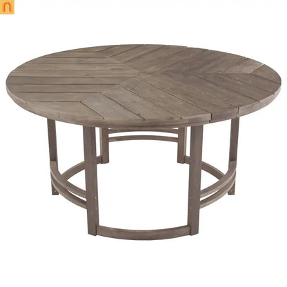 Outdoor Dining Set Acacia Wood Beige Cushions 5 Piece Umbrella Hole