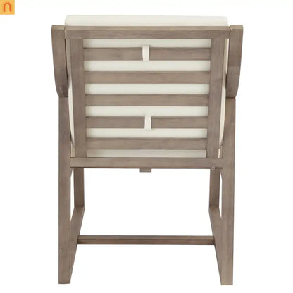 Outdoor Dining Set Acacia Wood Beige Cushions 5 Piece Umbrella Hole