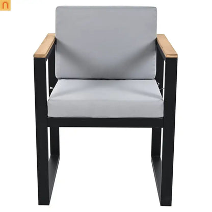 Outdoor Dining Set Acacia Wood Steel Gray Cushion 7 Piece Umbrella Hole