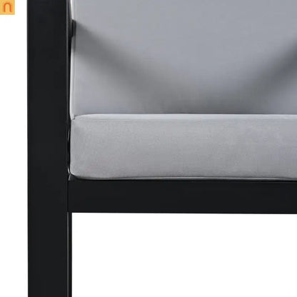 Outdoor Dining Set Acacia Wood Steel Gray Cushion 7 Piece Umbrella Hole