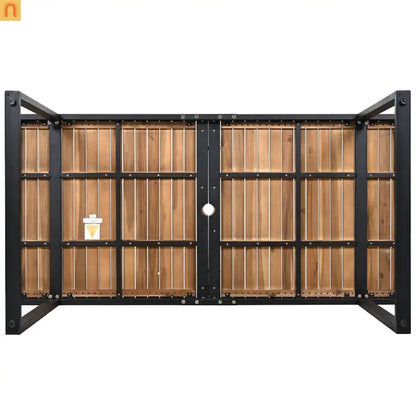 Outdoor Dining Set Acacia Wood Steel Gray Cushion 7 Piece Umbrella Hole