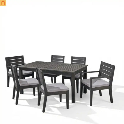 Outdoor Dining Set Acacia Wood Expandable 7 Piece Two-Tone Gray