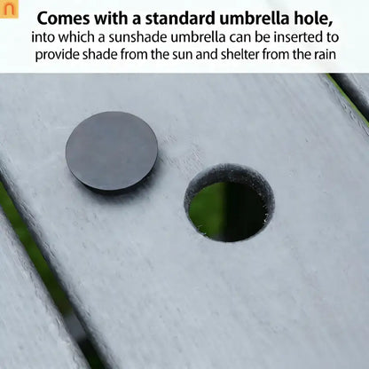 Outdoor Dining Set HDPE Gray Square Umbrella Hole 5 Piece Seats 4