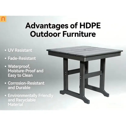 Outdoor Dining Set HDPE Gray Square Umbrella Hole 5 Piece Seats 4