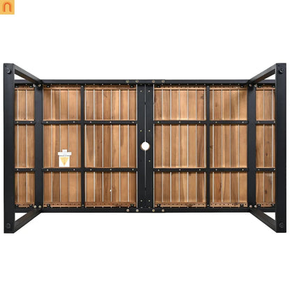 Outdoor Dining Set Acacia Wood Steel Beige Cushion 7 Piece Umbrella Hole