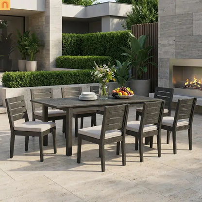 Outdoor Dining Set Acacia Wood Extendable Umbrella Hole 9 Piece Seats 8