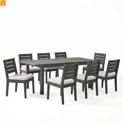 Outdoor Dining Set Acacia Wood Extendable Umbrella Hole 9 Piece Seats 8