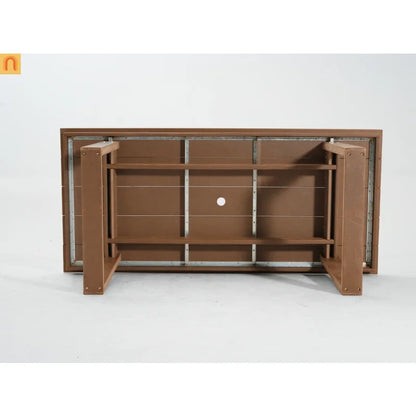 Outdoor Dining Set HDPE Brown 7 Piece Umbrella Hole Seats 6