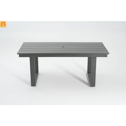 Outdoor Dining Set 6 Person HDPE Gray Weather Resistant Umbrella Hole