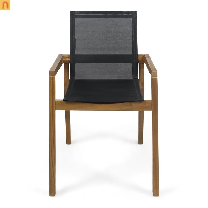 7 Piece Outdoor Dining Set Acacia Wood Teak Mesh Chairs