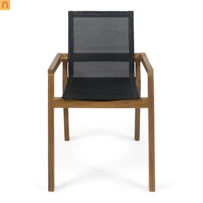 7 Piece Outdoor Dining Set Acacia Wood Teak Mesh Chairs