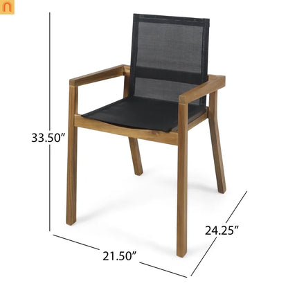 7 Piece Outdoor Dining Set Acacia Wood Teak Mesh Chairs