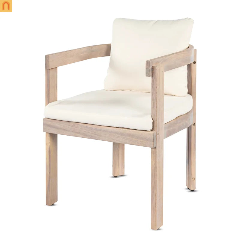 7 Piece Acacia Wood Outdoor Dining Set Expandable Cream Cushion
