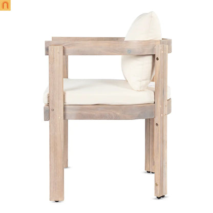 7 Piece Acacia Wood Outdoor Dining Set Expandable Cream Cushion