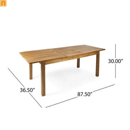 7 Piece Acacia Wood Outdoor Dining Set Expandable Cream Cushion