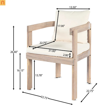 7 Piece Acacia Wood Outdoor Dining Set Expandable Cream Cushion