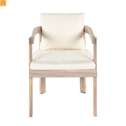 7 Piece Acacia Wood Outdoor Dining Set Expandable Cream Cushion