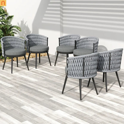 Outdoor Dining Set Acacia Wood Rope Chairs Teak 7 Piece Seats 6