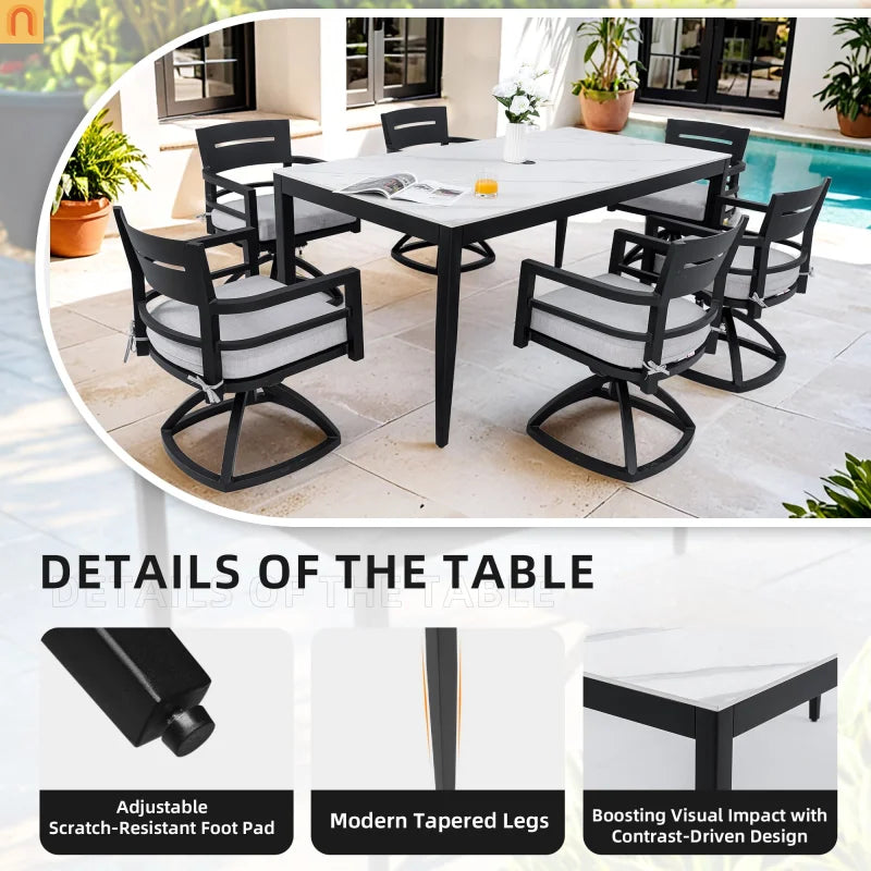 7 Piece Outdoor Dining Set Aluminum Sintered Stone Black