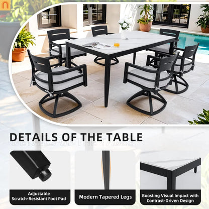 7 Piece Outdoor Dining Set Aluminum Sintered Stone Black