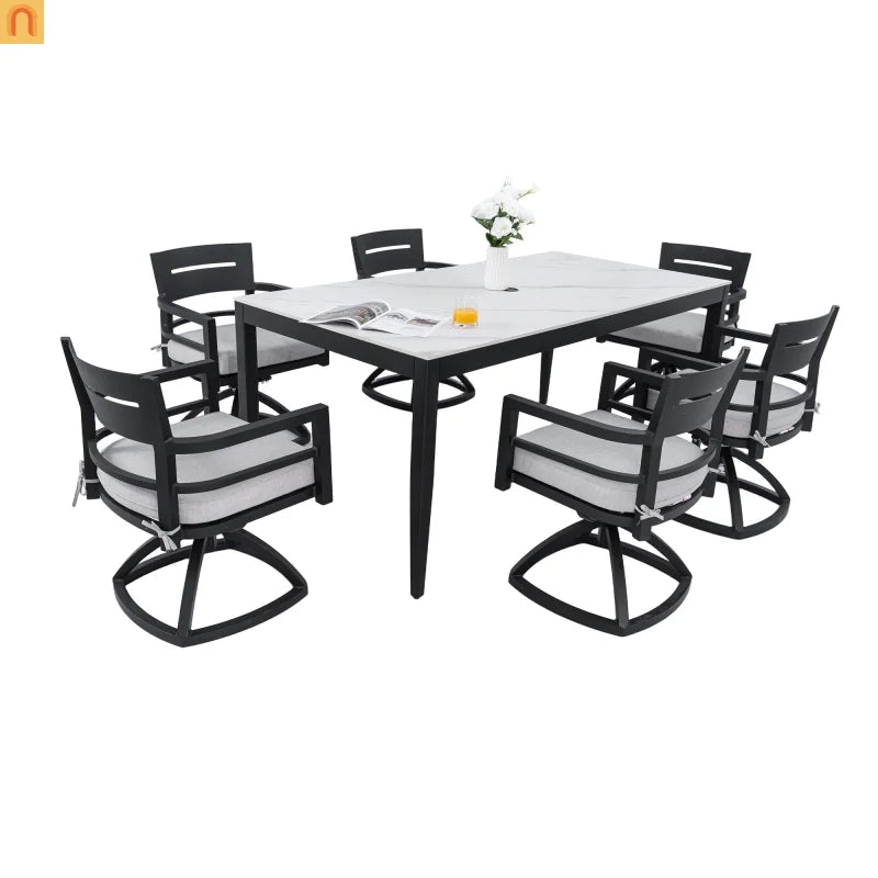 7 Piece Outdoor Dining Set Aluminum Sintered Stone Black