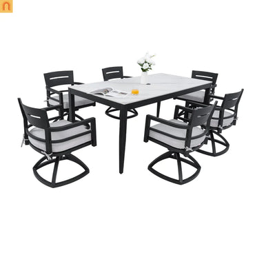 7 Piece Outdoor Dining Set Aluminum Sintered Stone Black