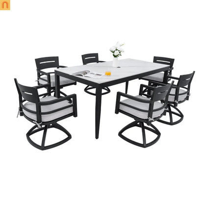 7 Piece Outdoor Dining Set Aluminum Sintered Stone Black