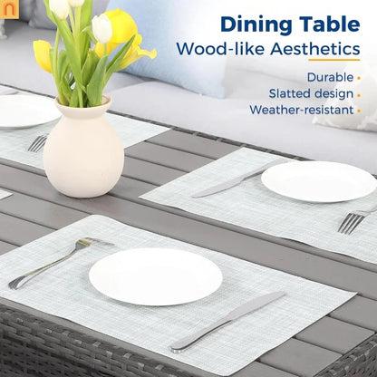 Outdoor Dining Set PE Rattan Steel Gray 7 Piece Modular Seats 9