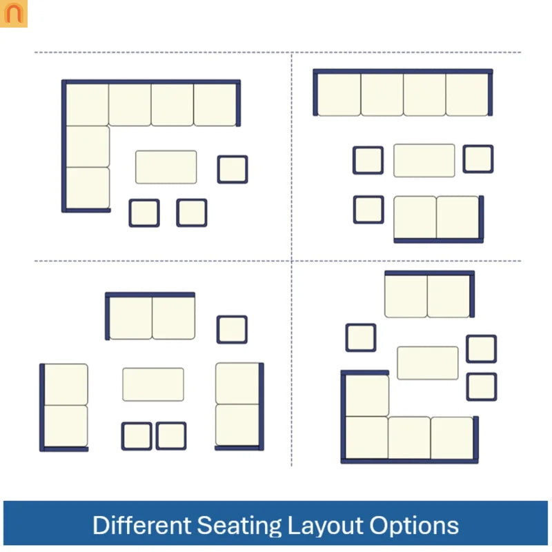 Outdoor Dining Set PE Rattan Steel Beige 7 Piece Modular Seats 9