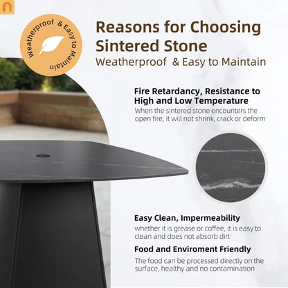 Outdoor Dining Set Sintered Stone Aluminum Black 5 Piece Swivel Seats 4
