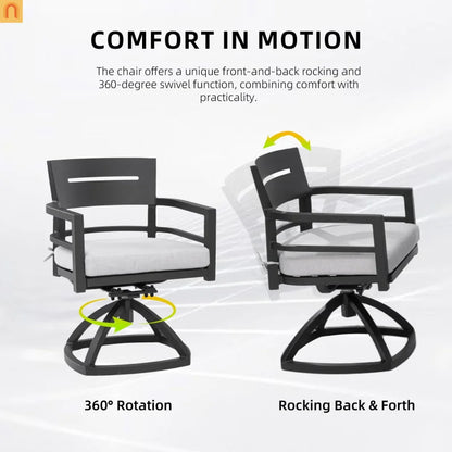 Outdoor Dining Set Sintered Stone Aluminum Black 5 Piece Swivel Seats 4