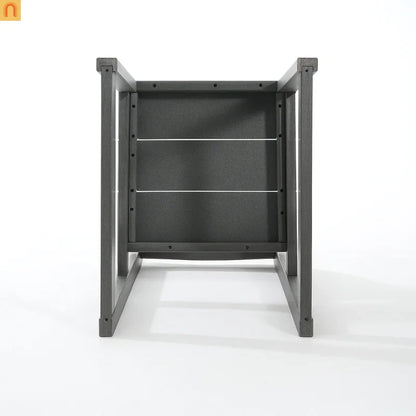 Outdoor Dining Set HDPE Gray Rectangular Umbrella Hole 5 Piece Seats 4