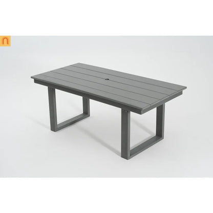 Outdoor Dining Set HDPE Gray Rectangular Umbrella Hole 5 Piece Seats 4