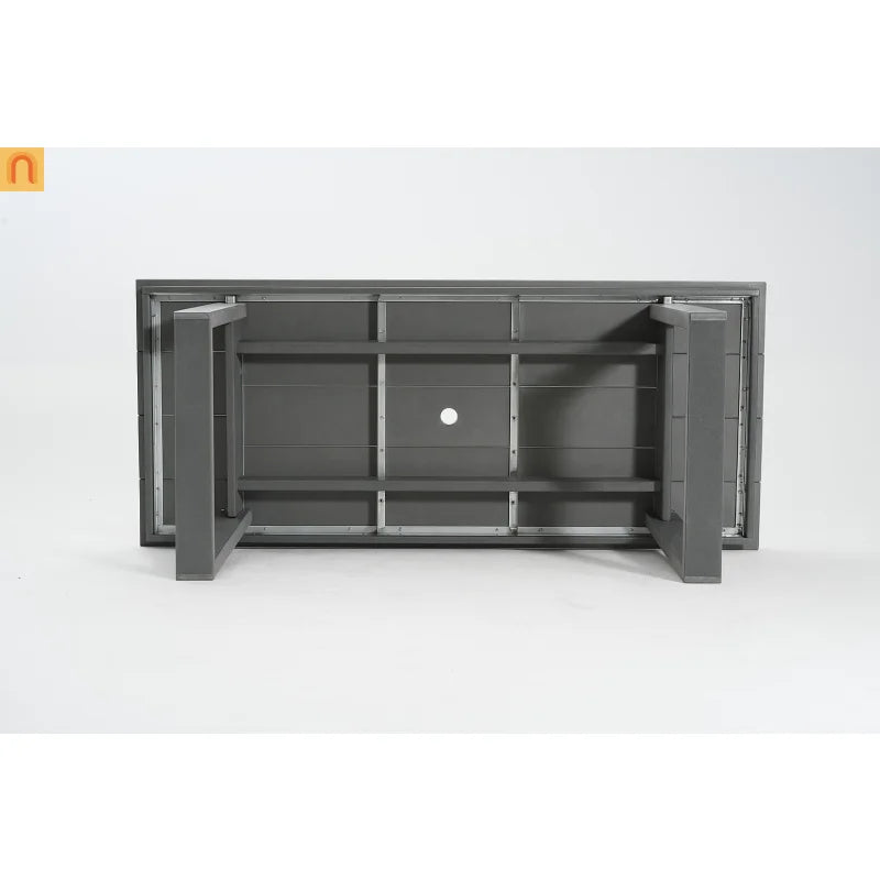 Outdoor Dining Set HDPE Gray Rectangular Umbrella Hole 5 Piece Seats 4
