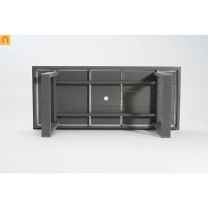 Outdoor Dining Set HDPE Gray Rectangular Umbrella Hole 5 Piece Seats 4